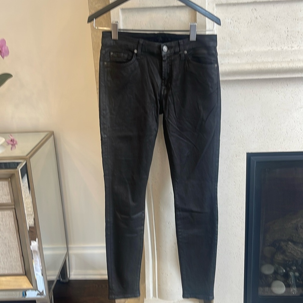 7 of all mankind. Pleather wash black stretchy skinny jeans. Size 29